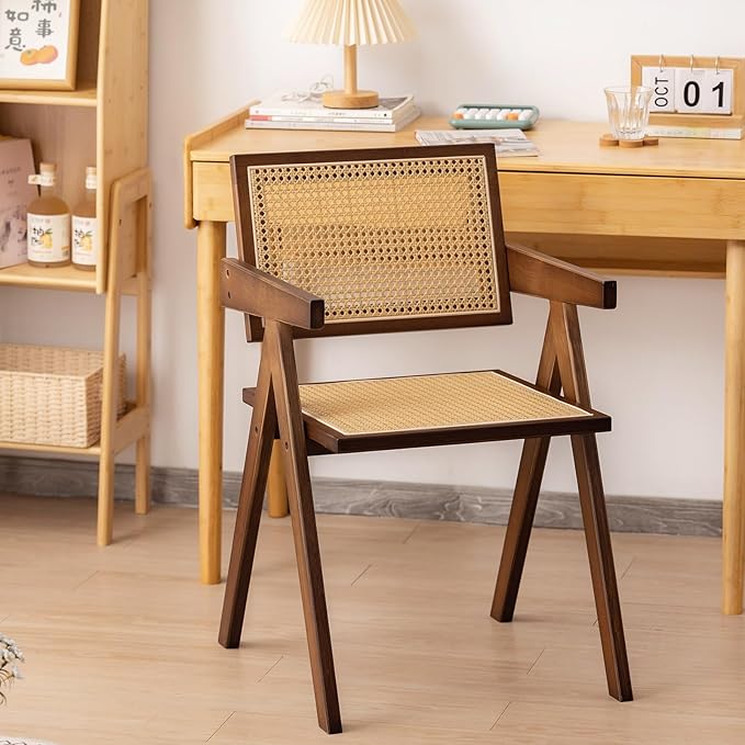 Rattan Accent Chairs, Modern Mid Century Dining Chairs Set of 2, Comfy Armchairs - Image 8