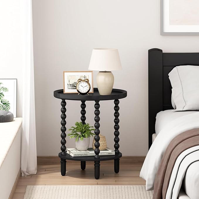 Gadroad Round End Table with Storage Shelf, 2 Tier Couch Side Table, Wood - Image 9