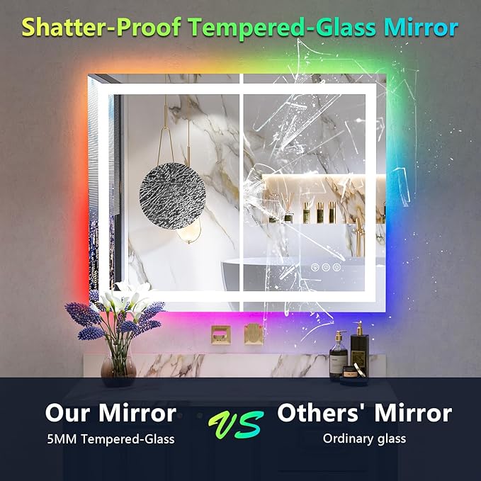 40x32 Inch RGB LED Bathroom Mirror Front Light and RGB Backlit Lighted Vanity - Image 6