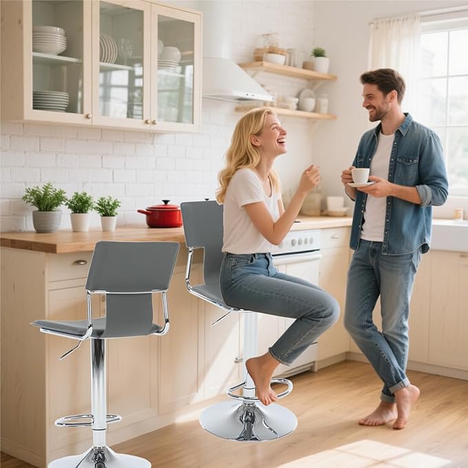 Sidanli Grey Bar Height Chairs, Swivel Barstools - Image 2