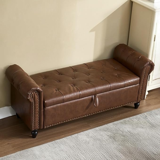Furniliving 55” End of Bed Bench, Bedroom Bench - Image 2
