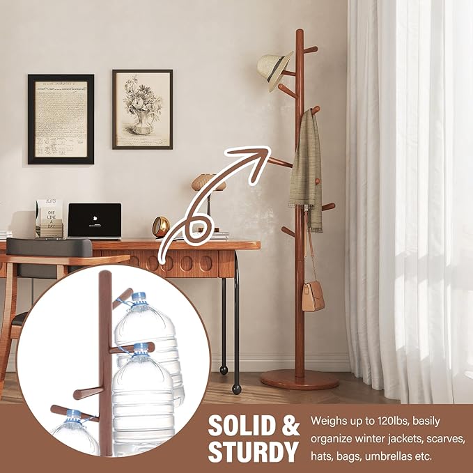 CozyDH Coat Rack Freestanding Solid Wood Coat Rack Stand, Coat Tree Freestanding - Image 4