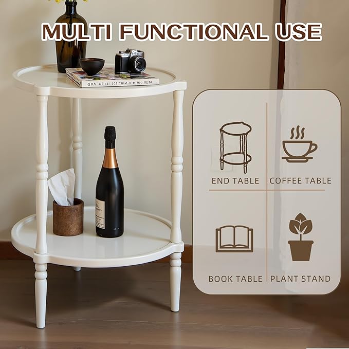 Accent Wood End Table, 2-Tier Round Bedside Table, Natural Side Table Nightstand - Image 4