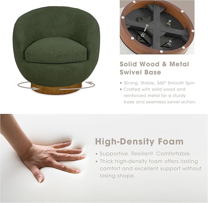 INK+IVY Jessel Swivel Accent Chair – Barrel Back Design, Sherpa Upholstery - Image 5