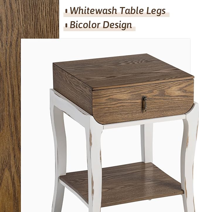 COSIEST Rustic Nightstand, 2-Tier Farmhouse Bedside Table, Wood Accent End Table - Image 8