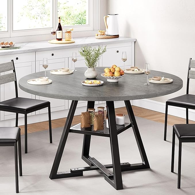 Round Dining Table for 4, Kitchen Dining Room Circle Dinner Pedestal Table - Image 4