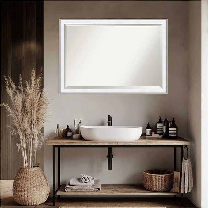 Amanti Art Bathroom Mirror for Over Sink, 27x39 Maya White Silver Rectangle - Image 4