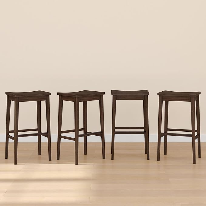 Plank+Beam Smythe Bar Stool, Sturdy Wood Modern Kitchen Bar Height Stool by PlankBeam