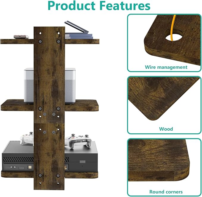 WALI Projector Mount Floating TV Shelf, Holds Up to 22lbs, Wooden Floating Shelf - Image 4