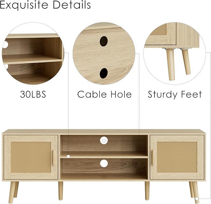 TV Stand for 55-65inch TV, Rattan Entertainment Center - Image 5