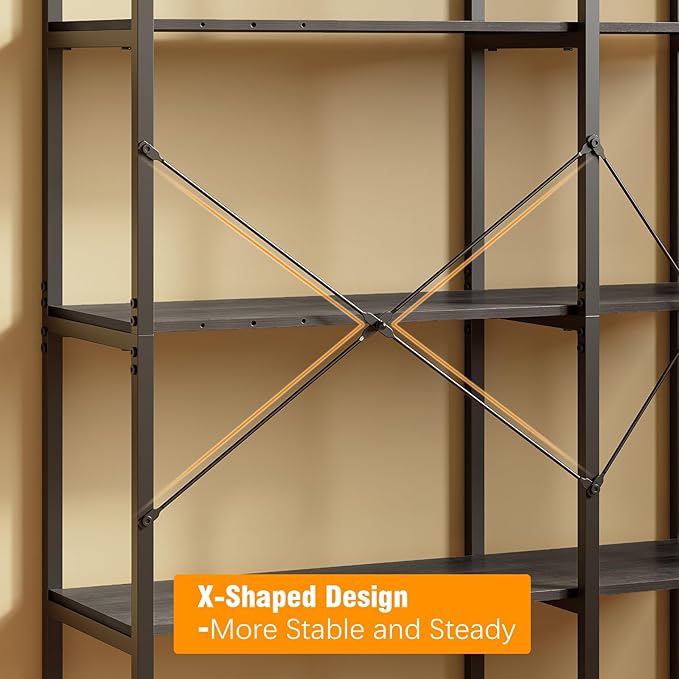 Tohomeor Bookshelf 5 Tier Deformable Corner Bookcase Free Standing Modern - Image 5