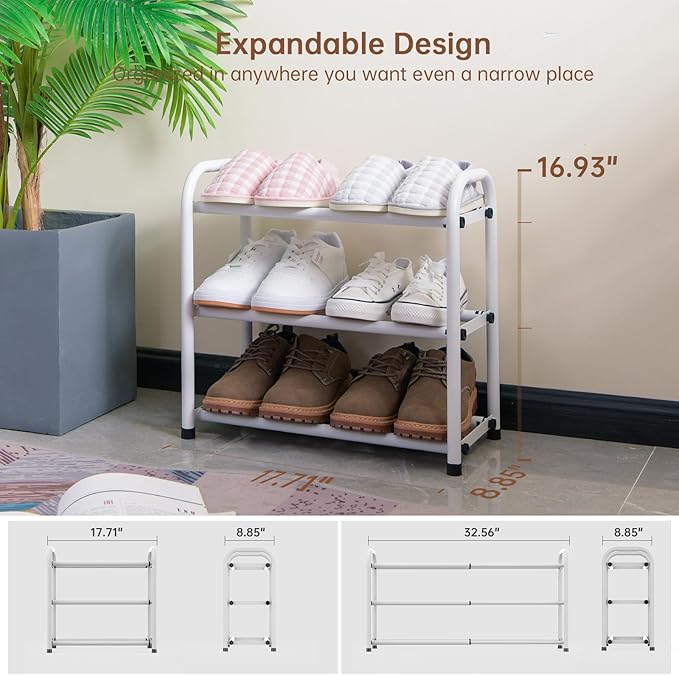 Gonfoam 3-Tier Expandable Shoe Rack, Adjustable Shoe Shelf Storage Organizer - Image 2