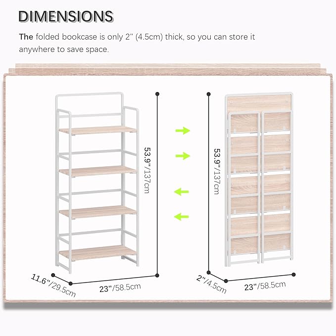 4NM No Assembly Folding Bookshelf, 4-Shelf 54" H Collapsible Foldable Bookcase - Image 3