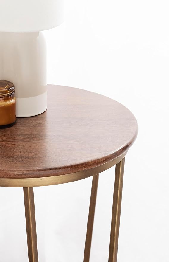 Kate and Laurel Solvay Round Metal and Wood Side Table; 16 x 16 x 24; Walnut - Image 5