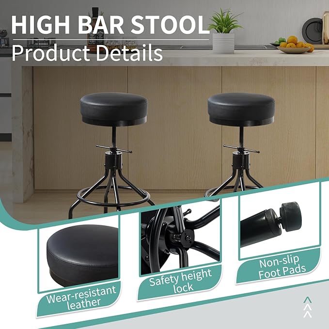 Industrial Bar Stools Set of 3 Adjustable Barstools Swivel Modern PU Leather - Image 6