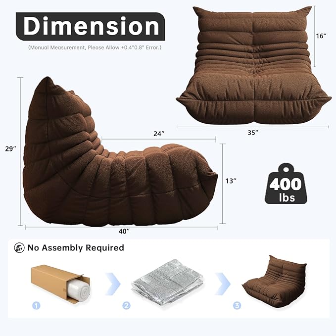 Bean Bag Chairs for Adults, BeanBag Reading Chair Memory Foam Couch, Floor - Image 2