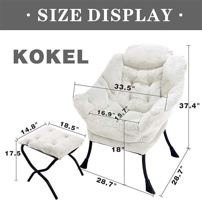 Lazy Chair with Folding Ottoman, Living Room Chairs, Accent Contemporary Lounge - Image 2