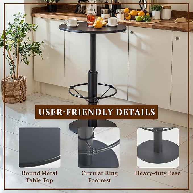 LOKKHAN 37.4" Tall High-top Table-Rustic Industrial Bar Table-23.6" Dia Round - Image 3