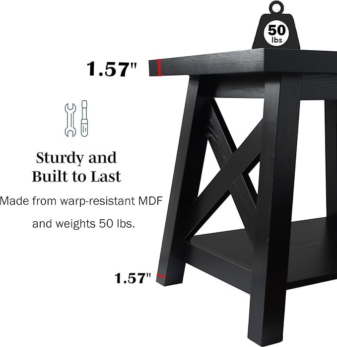 Black End Table, 2-Tier End Tables Living Room, Wood Side Table, Modern Side - Image 5