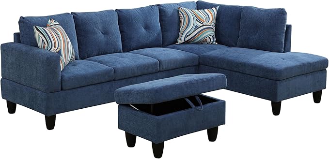 Couches for Living Room Modern L Shaped Couch Comfy Linen Fabric 3 Pieces - Image 3
