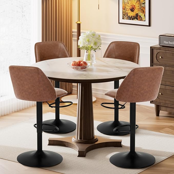 COLAMY Bar Stools Set of 4, Modern Swivel Bar Chairs, Adjustable PU Leather - Image 7
