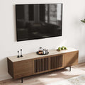 POVISON Mid Century Modern Sintered Stone TV Stand, Slatted Media Console TV by POVISON