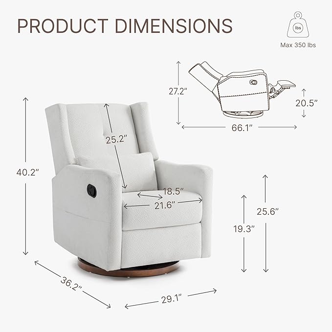 Upholstered Recliner Swivel Glider Nursery Chair Reclining Performance Fabric - Image 2