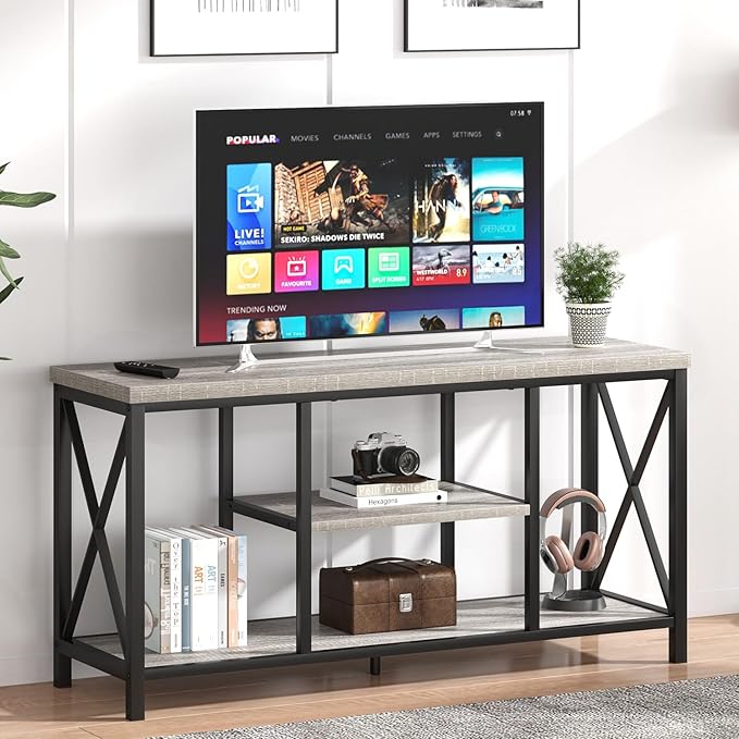 FOLUBAN Modern TV Stand for TVs up to 55 Inch, Rustic Wood Entertainment Center - Image 6