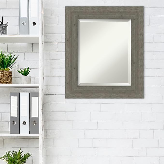 Amanti Art Grey Wall Mirror 27x23 Fencepost Grey Rectangle Bathroom Mirror - Image 5