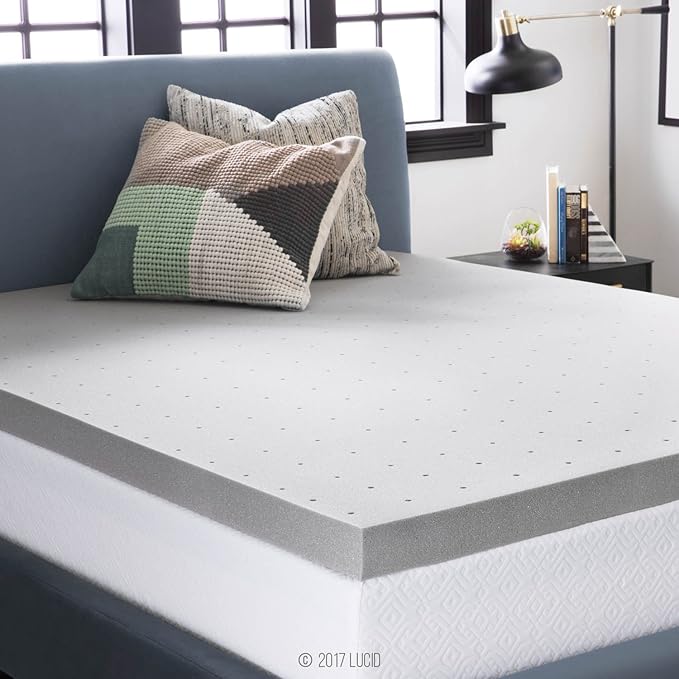 Lucid 3 Inch Ventilated Bamboo Charcoal Memory Foam Mattress Topper, by Lucid