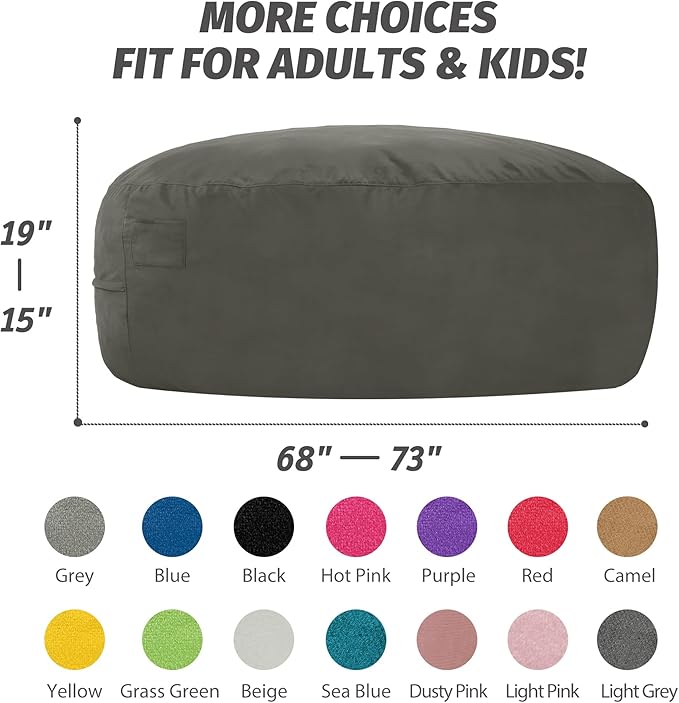 7FT Bean Bag Chair with Ultra Soft Velvet Cover Bean Bag Sofa with Memory Foam - Image 3