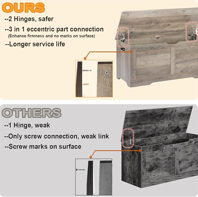 39.4" Storage Chest, Wooden Storage Bench, Lift Top Toy Chest - Image 4