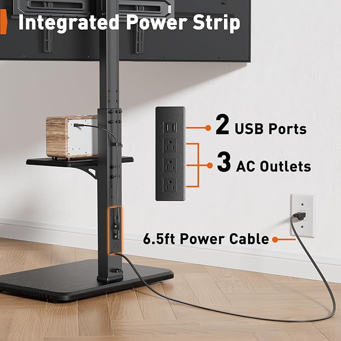 Perlegear Floor TV Stand with Power Outlet, Universal TV Stand - Image 3