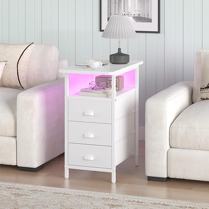 End Table with Charging Station, LED Side Tables with USB Ports and Outlets - Image 2