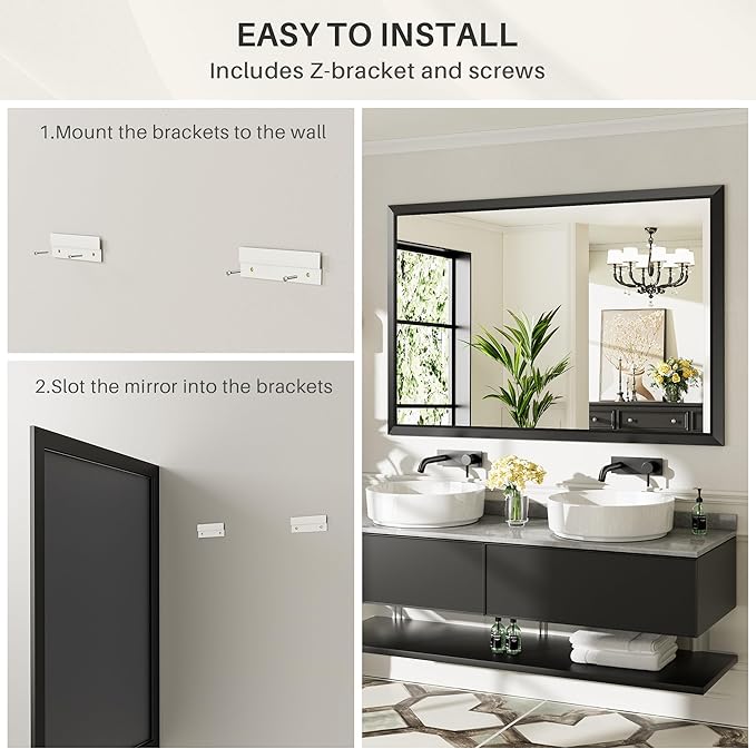 72x36 Inch Black Bathroom Mirror - Image 7
