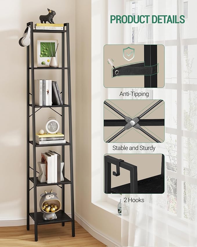 Ladder Shelf, Bookshelf Bookcase, Freestanding Corner Storage Shelve - Image 5