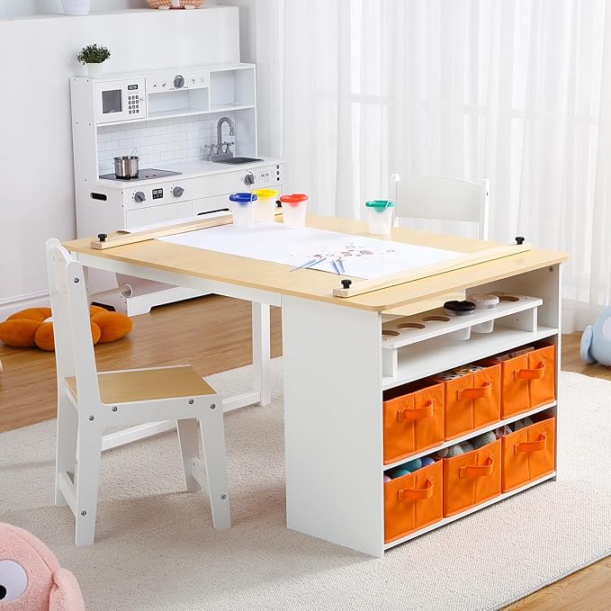 4 In 1 Kids Art Table and Chair Set, Toddler Craft Large Storage Desk - Image 2