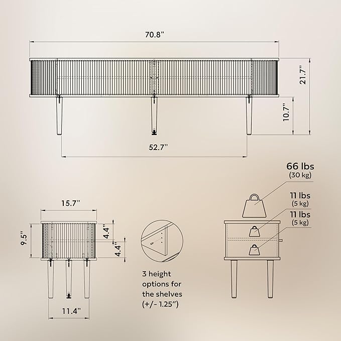 WERMO 71’’ TV Stand with Storage and Shelves - Image 2