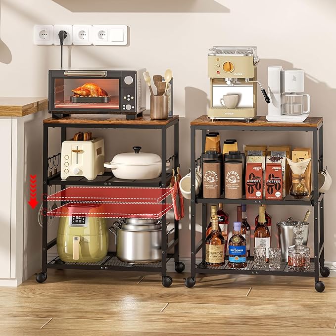 Microwave Cart with Adjustable Drawer Slider Shelves, 3 Tier Rolling Kitchen by Feyejade