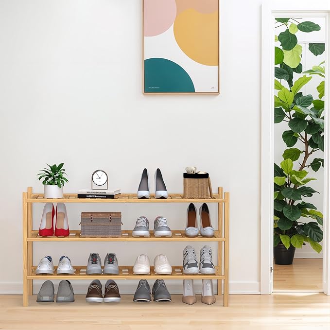 Haddockway Long 3 Tier Bamboo Shoe Rack Storage Organizer, Small Space - Image 2