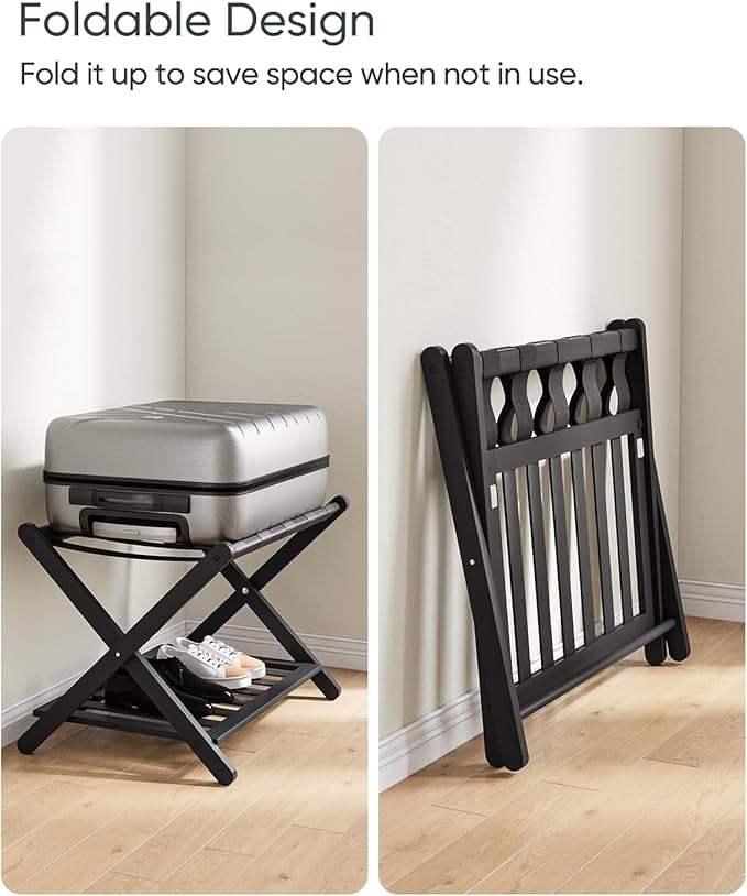 Fully Assembled Black Luggage Rack, Suitcase Stand - Image 2