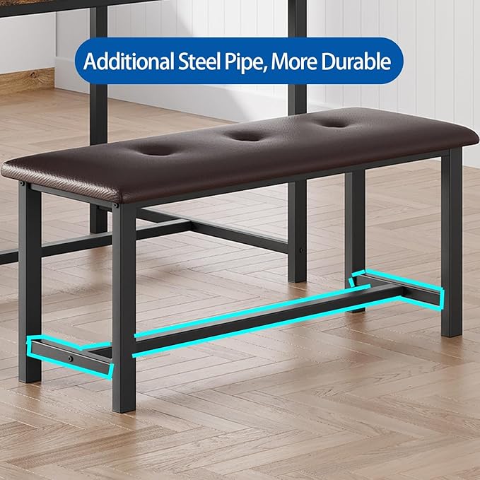 Garvee Dining Table with 2 Benches, Kitchen Table with 2 Upholstered Benches - Image 5