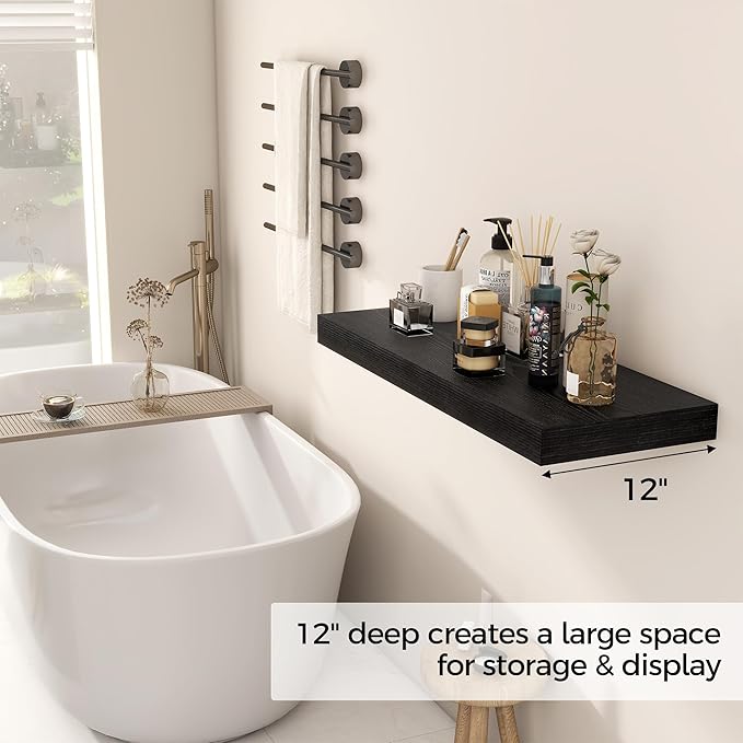 Fun Memories Black Floating Shelves 30" W x 12" D, 12 Inch Deep Floating Shelf - Image 4