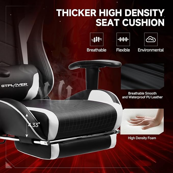 GTPLAYER Gaming Chair with Bluetooth Speakers and Footrest, Ergonomic Gamer - Image 6
