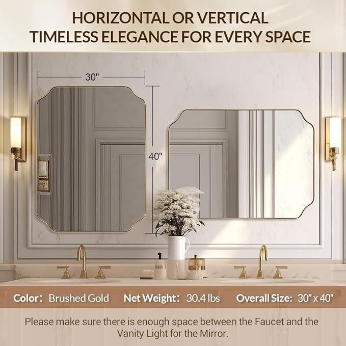 30"x40" Gold Scalloped Mirror, Large Gold Irregular Bathroom Vanity Mirror - Image 2