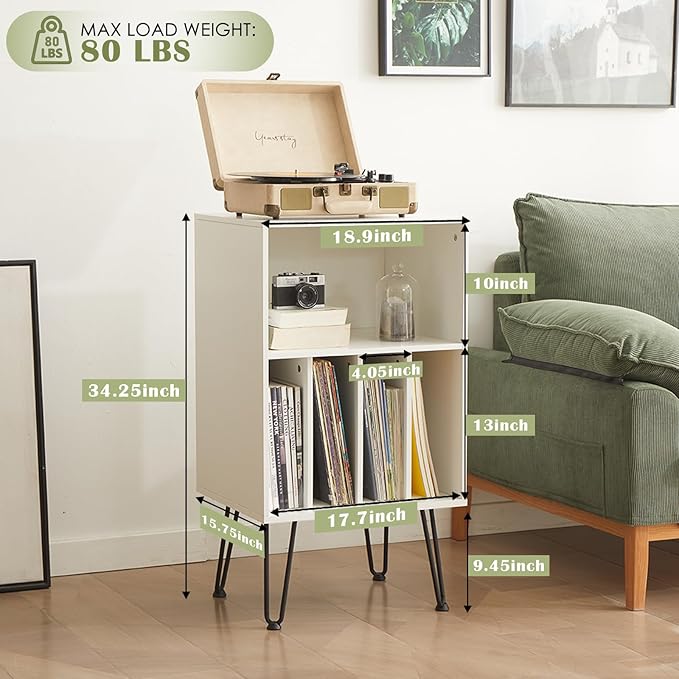 Record Player Stand with Vinyl Storage, Cabinet Holds Up to 150 Albums - Image 2