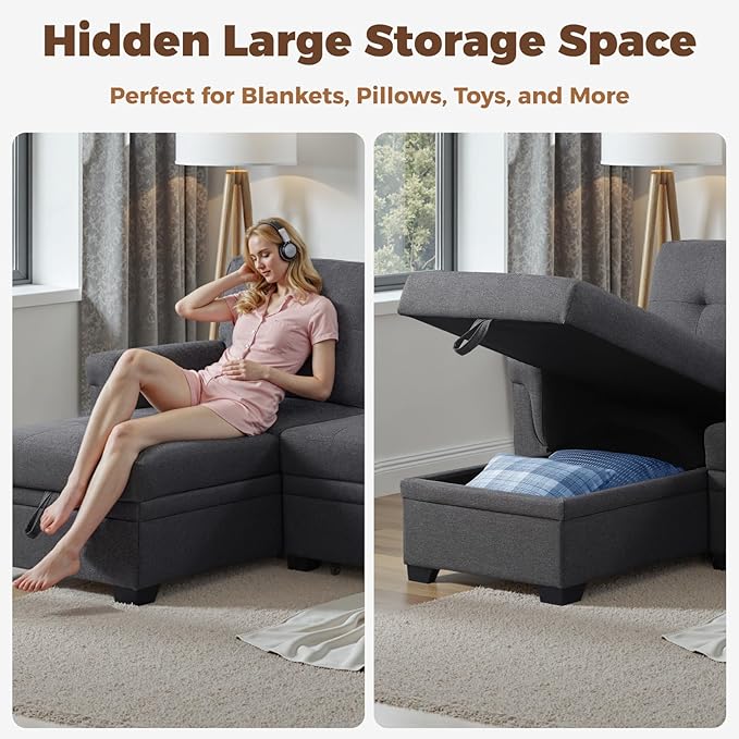 83 Inch L Shaped Modular Convertible Sleeper Sectional Sofa Bed - Image 6