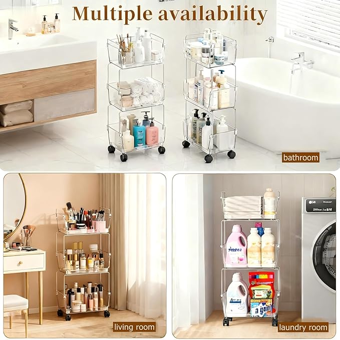 YCIA&DONE 3 Tier Rolling Cart, Storage Shelf Organizer - Image 7