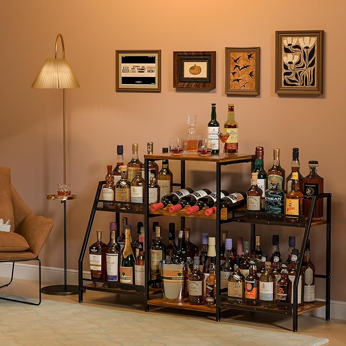 Liquor Cabinet with Fences, Wine Rack Freestanding Floor, 4 Tier Trapezoidal - Image 3