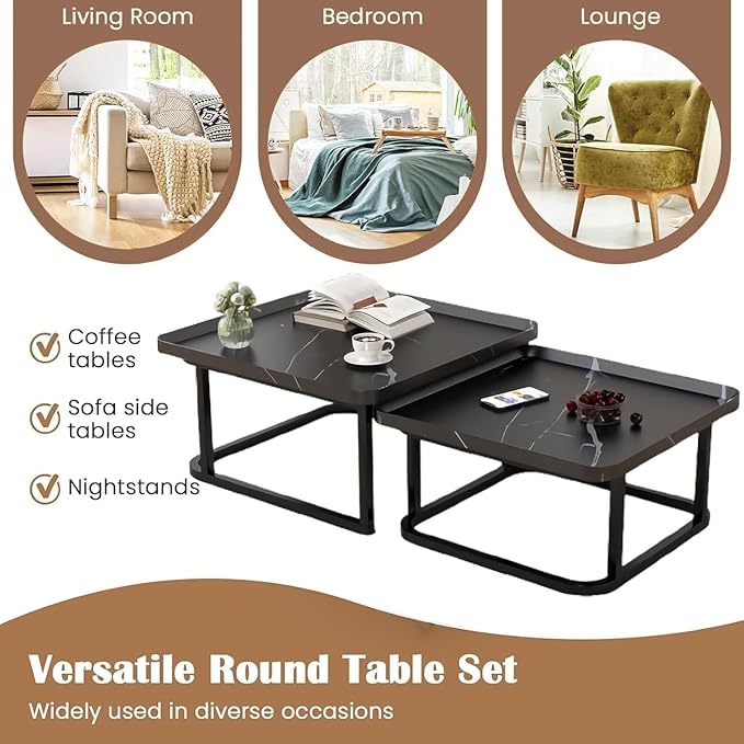Square Nesting Coffee Table Set of 2, 23.6"+19.7" Nesting Tables, Small Square - Image 6